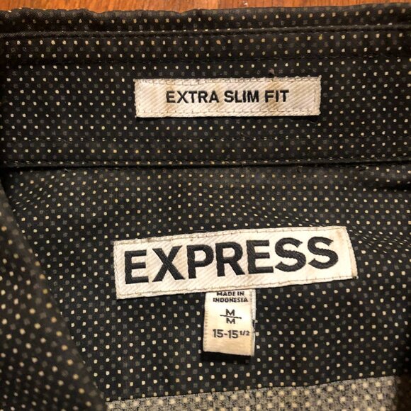 Express Extra Slim Fit Black & White Micro Dot Dress Shirt - M - Picture 4 of 6